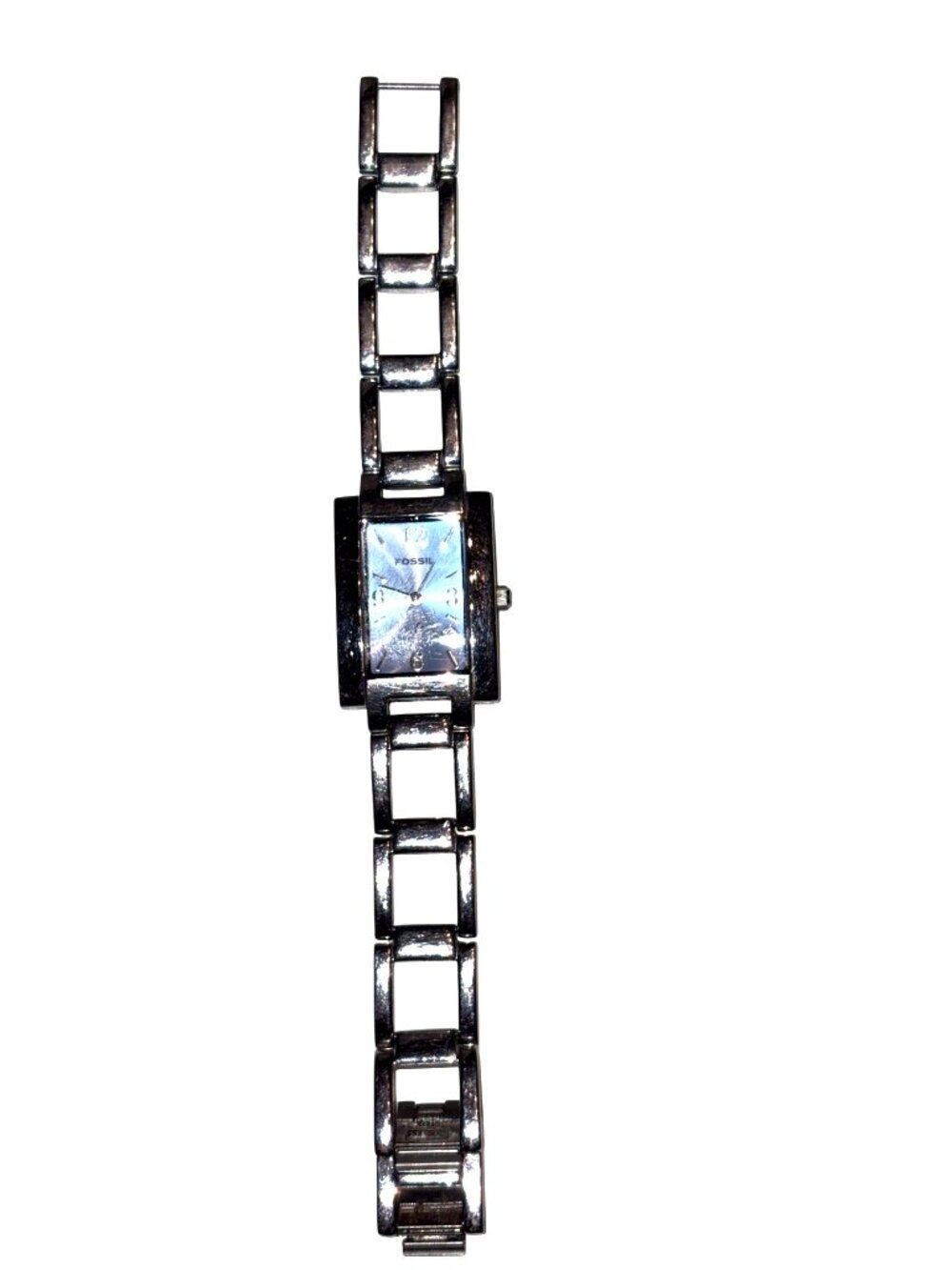 Fossil Womens Silver-Tone Stainless Steel Rectangular Watch With Link Bracelet